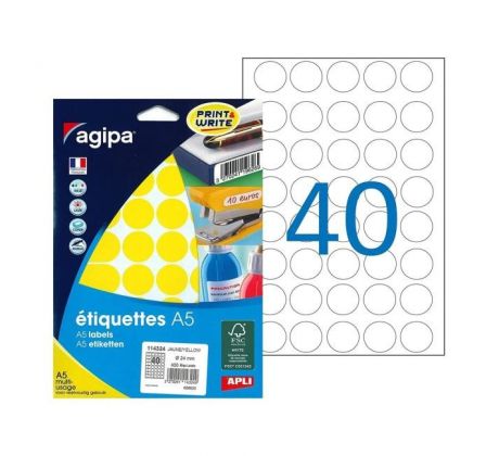 Etikety kruhové 24mm Agipa A5 žlté