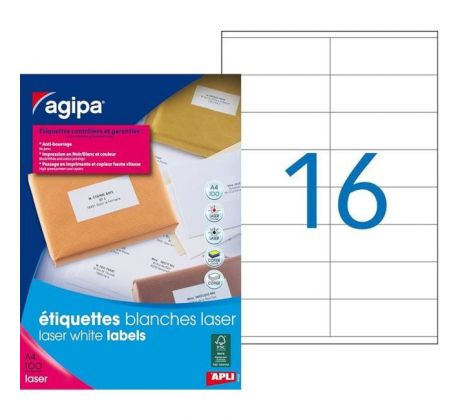 Etikety laser 105x35mm Agipa A4 100 hárkov