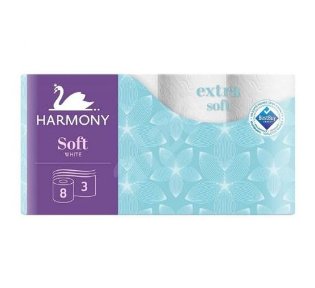 Toaletný papier 3-vrstvový Harmony Extra Soft biely, recykel, návin 17,5 m (8 ks)