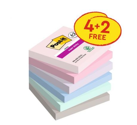 Samolepiaci bloček Post-it Soulful 76x76, 4 + 2 Zadarmo, 90 lístkov v bločku