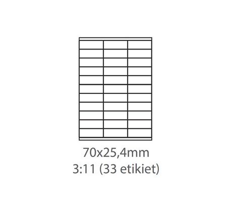 etikety Samolepiace 70x25,4 univerzálne biele 33ks/A4 (100 listov A4/bal.) (ECO-07002500)