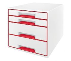 Zásuvkový box Leitz WOW so 4 zásuvkami červený