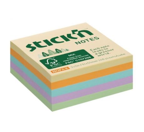 Samolepiaci bloček mini, 51x51 mm, lúčny mix pastelových farieb, 240 lístkov