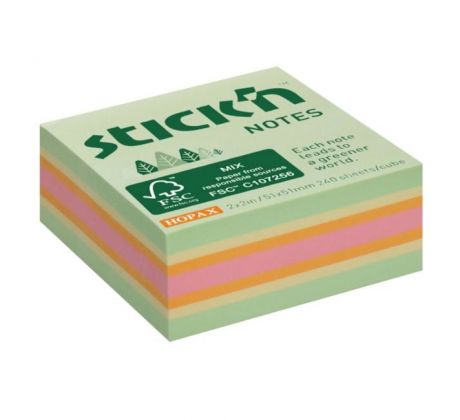 Samolepiaci bloček mini, 51x51 mm, lesný mix pastelových farieb, 240 lístkov