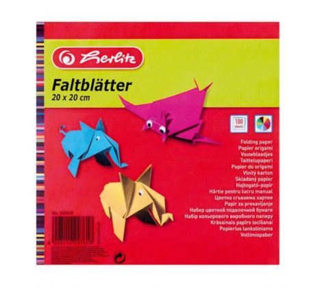 Farebný papier Herlitz 100 listov 10 farieb 20x20cm 60g