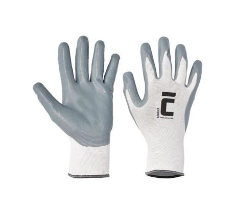 Rukavice nylon/úplet/nitril BABBLER, sivé/biele, veľ. 10/XL