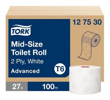Toaletný papier 2-vrstv. TORK Mid-size biely, návin 100m T6 (27 ks)
