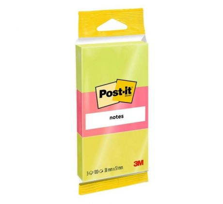 Samolepiaci bloček Post-it bločky, 51 x 38 mm, zelená, ružová, žltá, 3 bločky po 100 lístkov