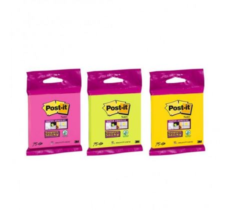 Samolepiaci bloček Post-it Super Sticky 76x76mm, 75l mix farieb žltá, zelená, fuksiová