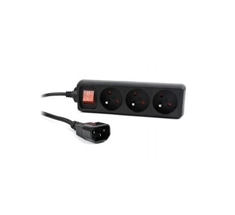 UPS power strip, 3 FR sockets, fused switch, 16 A, C14 plug, 0.6 m cable, black (EG-PSU3F-01)