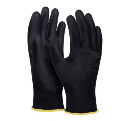 Rukavice pletené, polomáčané DONAU SAFETY PU kat. II čierne veľ. 8