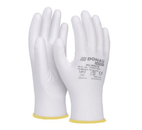 Rukavice pletené, polomáčané DONAU SAFETY PU kat. II biele veľ. 8