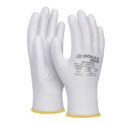 Rukavice pletené, polomáčané DONAU SAFETY PU kat. II biele veľ. 10
