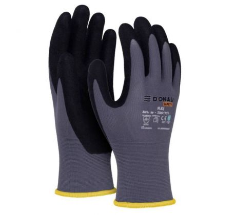 Rukavice pletené, polomáčané DONAU SAFETY Flex, kat. II šedé veľ. 9