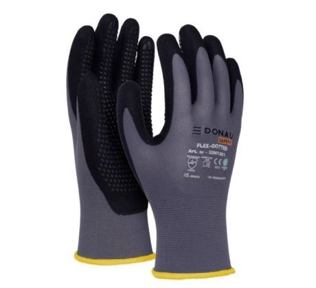 Rukavice pletené, polomáčané DONAU SAFETY Flex-Dotted, kat. II šedé veľ. 10