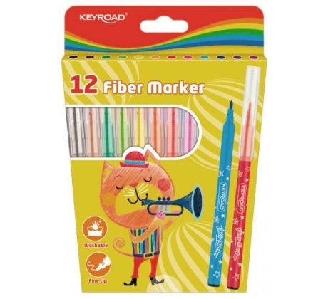 Sada popisovačov KEYROAD Fiber Marker, 12 ks, mix farieb