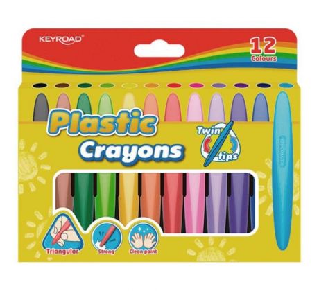 Voskové pastelky KEYROAD Twin Tips trojhranné, mix farieb
