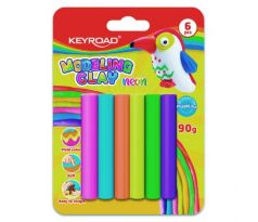 Plastelína KEYROAD neónová, blister 6 ks, mix farieb