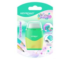 Strúhadlo KEYROAD Pastel color collection! plastové s dvomi otvormi a gumou, blister, mix farieb