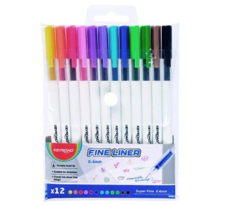 Sada linerov KEYROAD Fine 0,4 mm, 12 ks, mix farieb