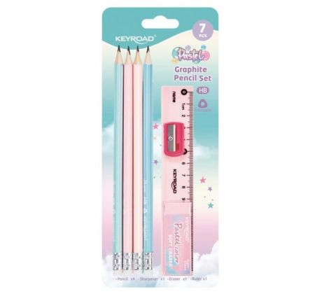Súprava školských pomôcok KEYROAD Pastel, blister 7 ks, mix farieb