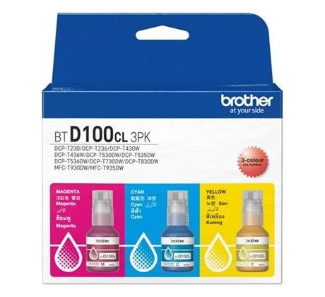 atramentová náplň BROTHER BT-D100 C/M/Y Pack DCP-T230/T430/T530/T730, MFC-T930 (3x 5000 str.) (BTD100CLVAL)
