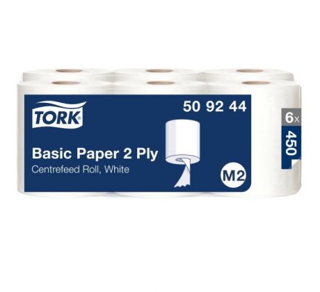 Papierové utierky v rolke so stred. odvíjaním 2-vrstv. TORK Basic biele M2 (6ks)
