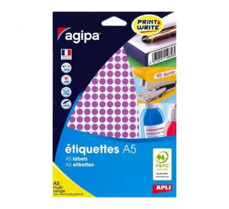 Etikety kruhové 8mm Agipa A5 fialové