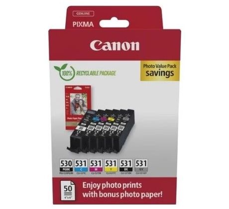 kazeta CANON PGI-530PGBK + CLI-531 BK/C/M/Y/GY PACK PIXMA TS8750/TS8751 + GP501 10x15 (6117C004)