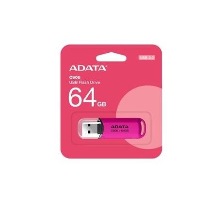 USB kľúč ADATA Classic Series C906 64GB USB 2.0 snap-on cap design, ružový (AC906-64G-RPP)