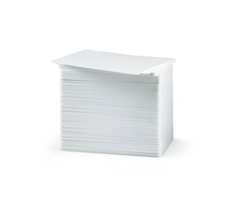 ZEBRA WHITE PVC CARDS, 10 MIL PVC ADHESIVE BACK WITH 14 MIL MYLAR RELEASE LINER, 24 MIL TOTAL THICKNESS (500 CARDS) (104523-010)